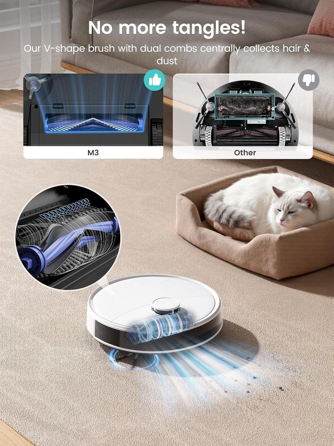 Aspirateur et laveur robot Lefant, aspiration de 15 000 Pa, vidage automatique après 90 jours, lavage et séchage automatiques, détection d'obstacles, adapté à les poils d'animaux et les tapis, compatible Wi-Fi 5G, Alexa/application/iWatch, M3 Blanc