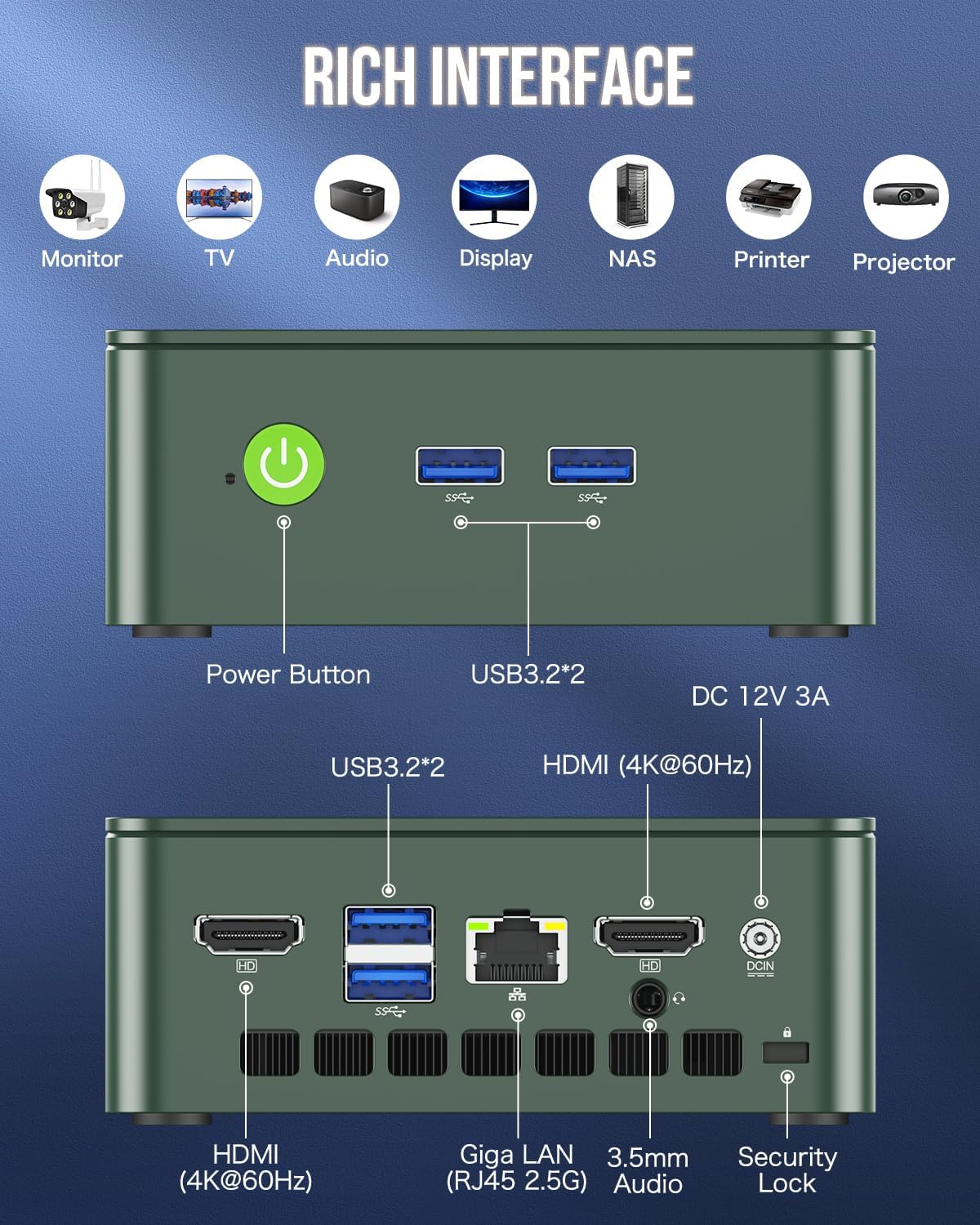 Mini PC GMKtec Intel Twin Lake N150 (N100 amélioré) 16 Go de RAM DDR4, SSD PCIe M.2 de 512 Go, ordinateur de bureau 4K, double HDMI, USB 3.2, Wi-Fi 6, Bluetooth 5.2, RJ45 2,5 GbE pour une utilisation bureautique ou professionnelle. – Modèle pratique