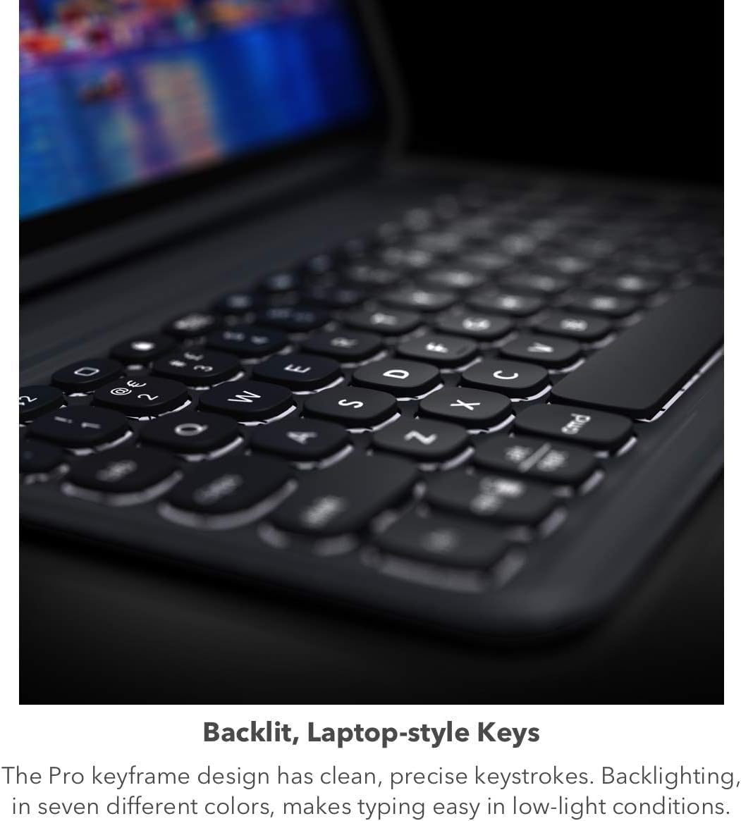 Étui détachable et clavier sans fil ZAGG Pro Keys pour Apple iPad 10.2 (9e, 8e et 7e générations) - Appairage Bluetooth, touches rétroéclairées de style ordinateur compact portable, porte-crayon Apple Pencil, protection contre les chutes jusqu'à 2