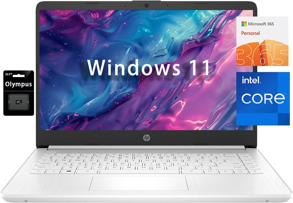 Ordinateur compact portable professionnel HP 14 HD pour étudiants, processeur Intel Quad-Core N4120, 16 Go de RAM, 384 Go de stockage (128 Go eMMC + carte SD de 256 Go), abonnement d'un an à Office 365, design fin, webcam, HDMI, Bluetooth, Wi-Fi