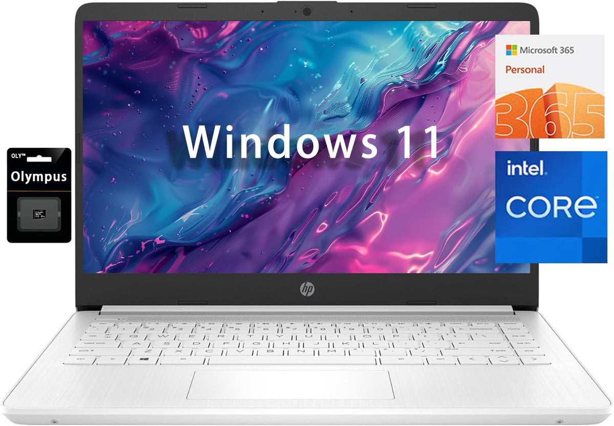 Ordinateur compact portable professionnel HP 14 HD pour étudiants, processeur Intel Quad-Core N4120, 16 Go de RAM, 384 Go de stockage (128 Go eMMC + carte SD de 256 Go), abonnement d'un an à Office 365, design fin, webcam, HDMI, Bluetooth, Wi-Fi