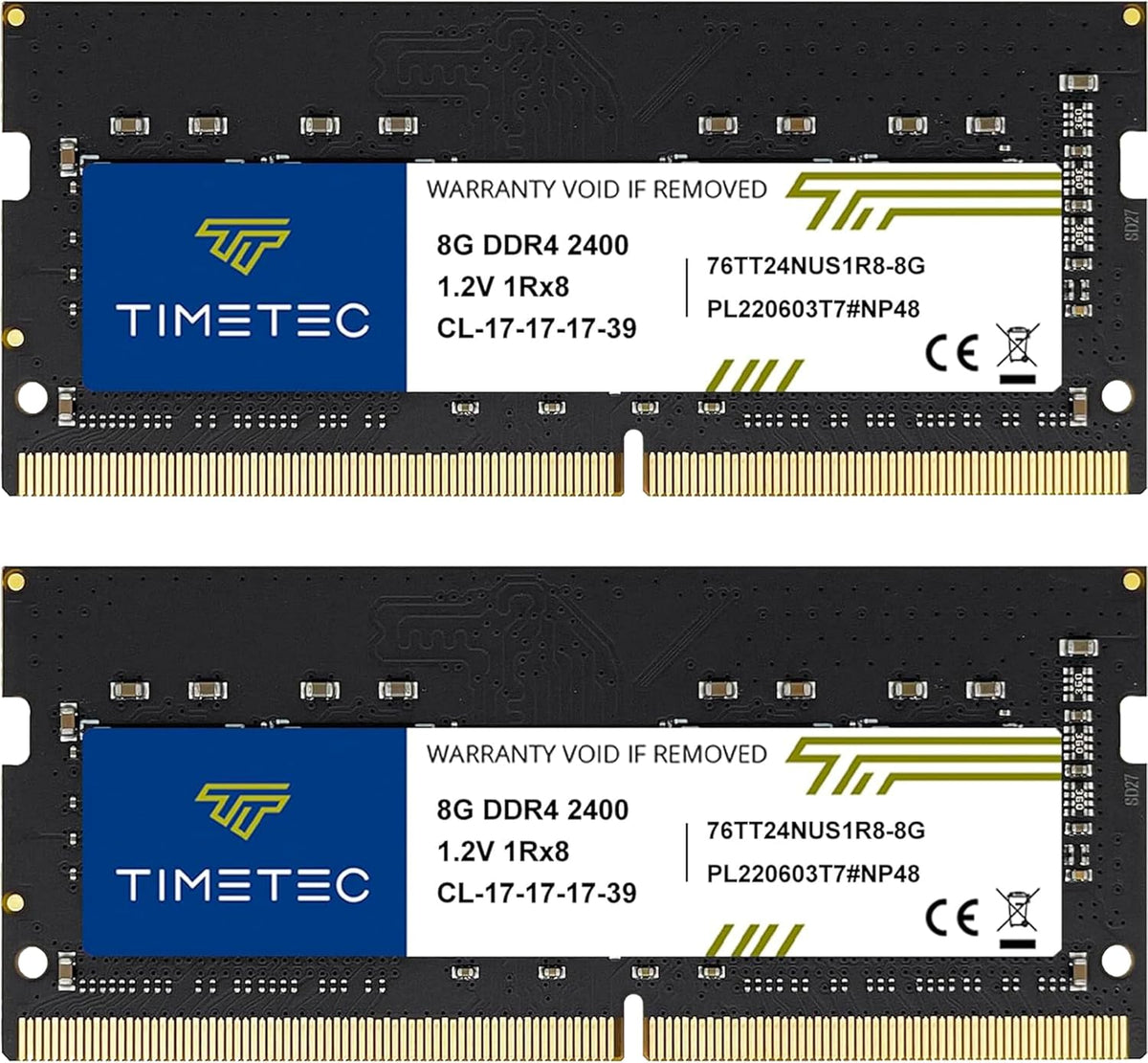 Kit de mémoire vive Timetec 16 Go (2 x 8 Go) DDR4 2400 MHz (PC4-2400T) PC4-19200 SODIMM pour ordinateur compact portable – Module de mémoire non-ECC sans tampon, 260 broches, 1,2 V, CL17, pour ordinateur compact portable, mini-PC et PC tout-en-un.