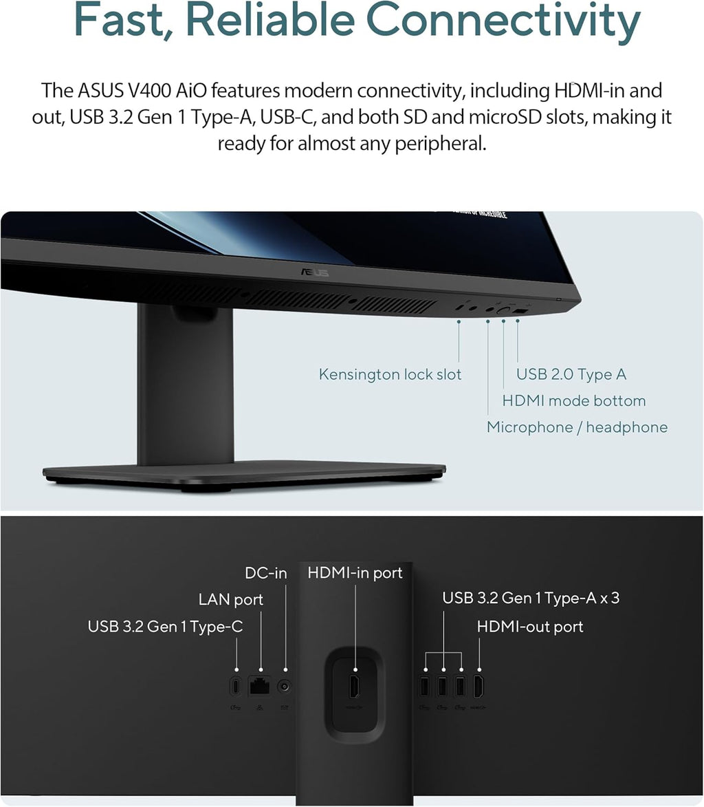ASUS V470 Ordinateur tout-en-un 27" FHD tactile antireflet, 16 Go de RAM DDR5, SSD 1 To, Processeur Intel® Core™ i5-13420H, Windows 11 Famille, Clavier et souris doté de connectivité filaires inclus, V470VA-MS504T Noir