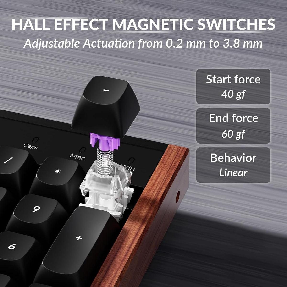 Clavier Keychron K10 HE à effet Hall, commutateurs magnétiques Gateron à double rail Nebula, clavier à connectivité sans fil tri-mode pleine taille doté de déclenchement réactif, activation réglable, RGB, châssis en aluminium et bois