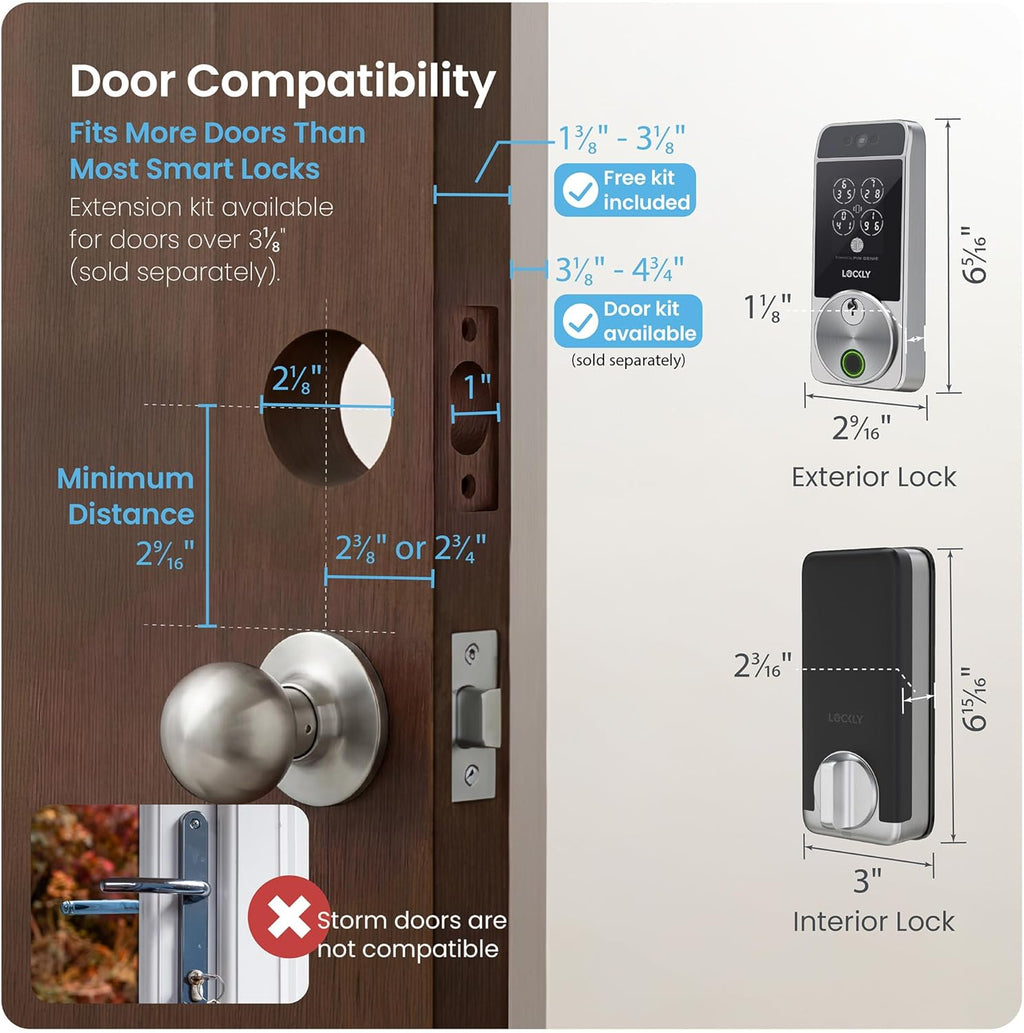 Serrure connectée Lockly Visage Zeno Series, serrure d'entrée sans clé par reconnaissance faciale et empreinte digitale, pêne dormant Wi-Fi intégré compatible doté de Apple Home Key, clavier PIN Genie, contrôle à distance via application…
