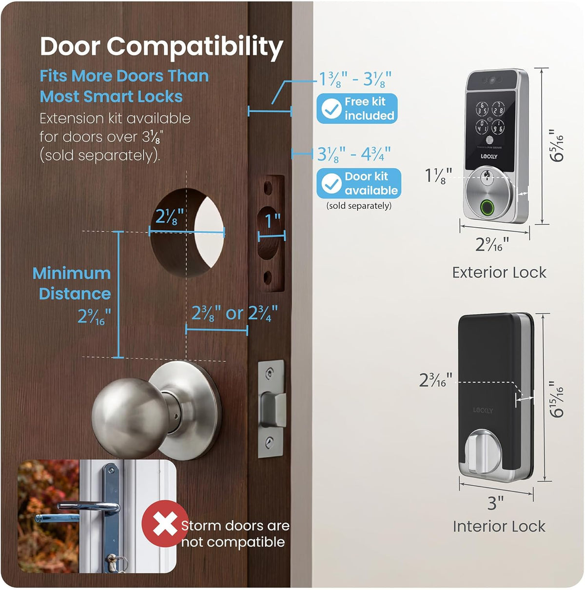 Serrure connectée Lockly Visage Zeno Series, serrure d'entrée sans clé par reconnaissance faciale et empreinte digitale, pêne dormant Wi-Fi intégré compatible doté de Apple Home Key, clavier PIN Genie, contrôle à distance via application…