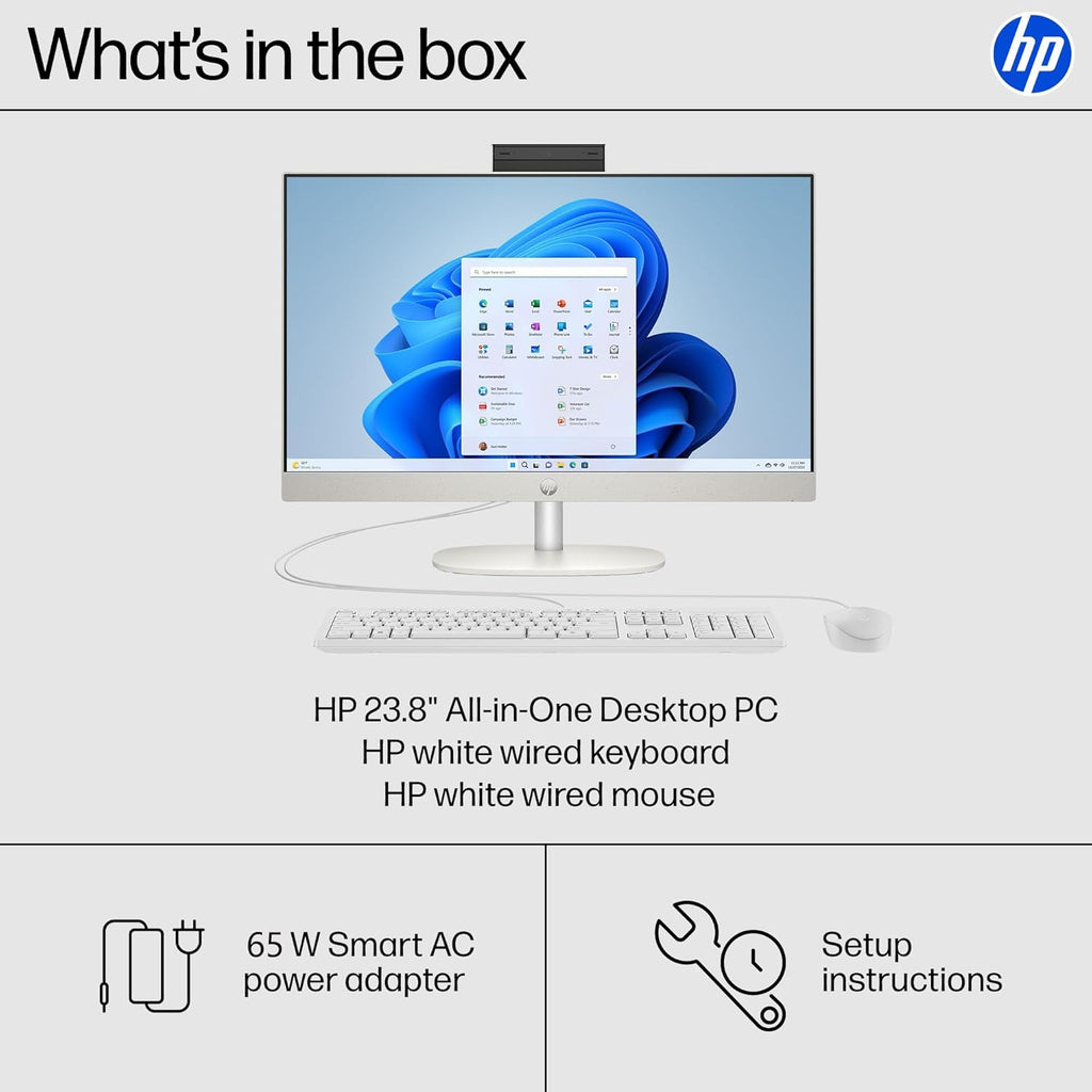 Ordinateur de bureau tout-en-un tactile HP 24 pouces pour un usage domestique et l'école : processeur Intel, écran FHD 23,8 pouces, 16 Go de RAM DDR4, SSD PCIe 1 To, Wi-Fi 6, Bluetooth 5.3, blanc.