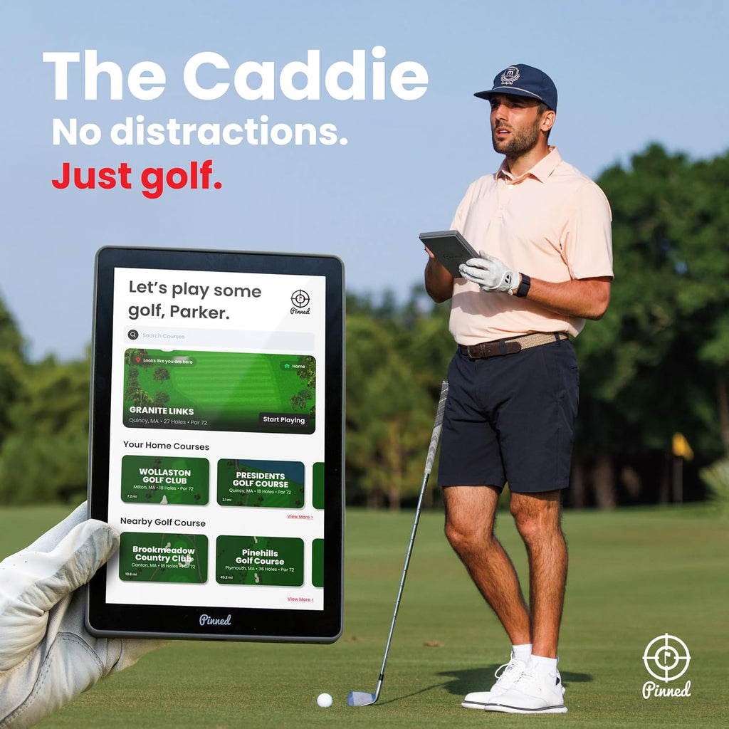 Tablette tactile GPS portable Pinned Golf - Le Caddie - Écran tactile magnétique résistant aux intempéries - Distances FCB - 45 000 cartes de parcours - Cadeau pour homme - Gris