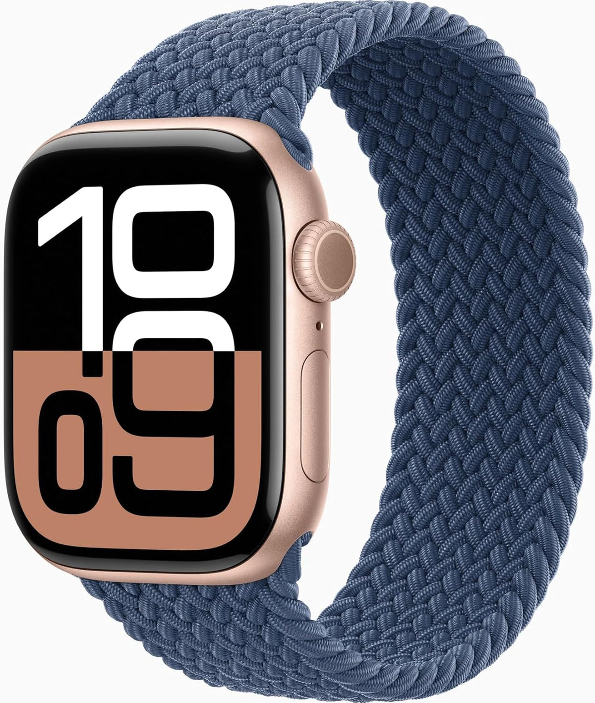 Présentation : Apple Watch Series 10 GPS 46 mm - Boîtier en aluminium or rose avec bracelet sport en denim S/M (Reconditionnée)