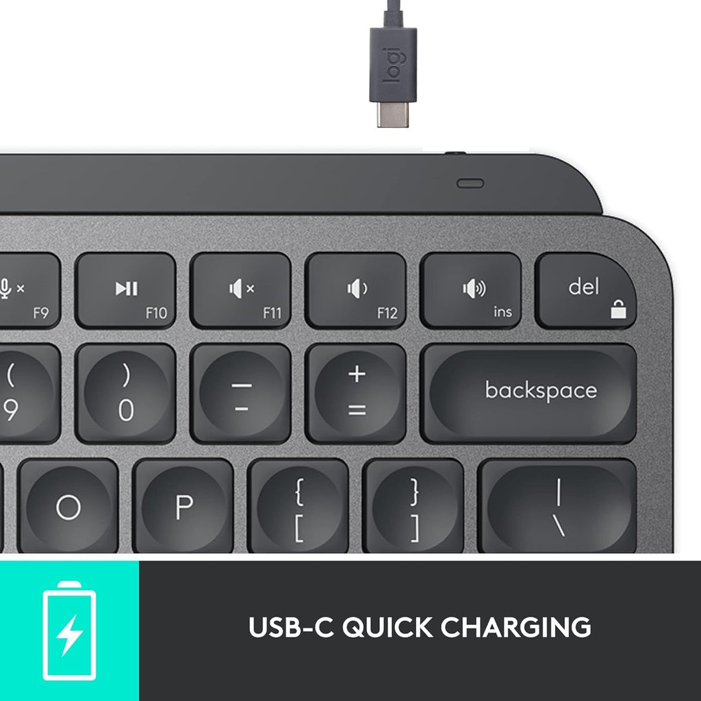 Clavier à connectivité sans fil Logitech MX Keys Mini minimaliste et rétroéclairé : au format compact, Bluetooth, USB-C, compatible doté de Apple macOS, iOS, Windows, Linux et Android. Boîtier en métal – Graphite.
