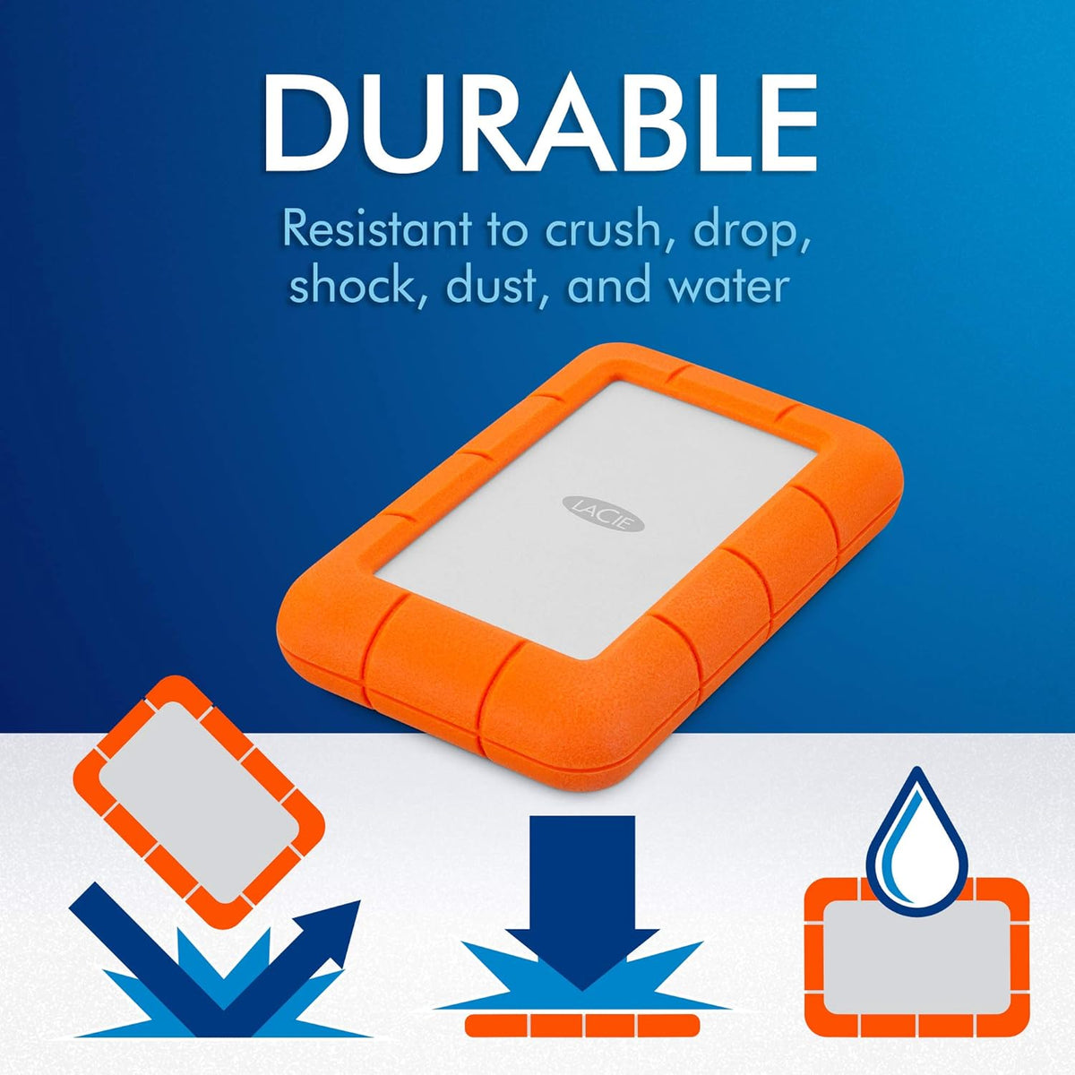 LaCie Rugged Mini, 2 To, 2,5 pouces, disque dur externe portable, pour PC, Mac, iPad et iPhone, service de récupération de données (LAC9000298) pratique