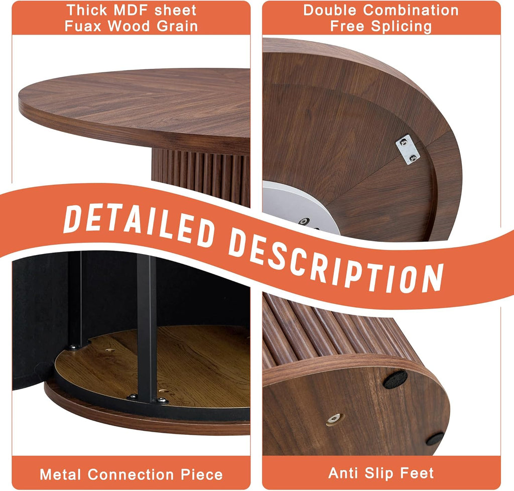 Table de salle à manger ronde de 107 cm dotée de rangement, table ronde moderne avec plateau en bois et piètement cylindrique, table de cuisine ronde peu encombrante pour salle à manger.