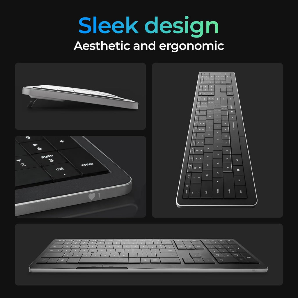 CLVX 1 Windows | Clavier IA tactile et gestuel | Bluetooth et USB-C | Touches ciseaux silencieuses à profil bas | Rétroéclairage RGB interactif | Châssis en aluminium | Compatible Windows/Linux/Android – Modèle pratique