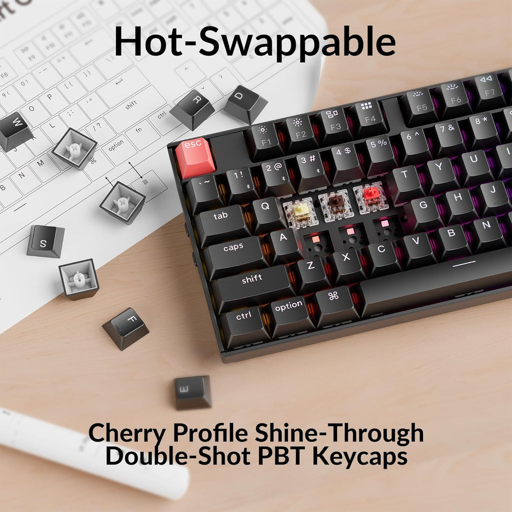 Clavier mécanique à connectivité sans fil Keychron K10 QMK, format standard, Bluetooth/doté de connectivité filaire, touches remplaçables à chaud, doté de commutateurs Keychron Super Brown, rétroéclairage RGB et touches PBT pour Mac/Windows…