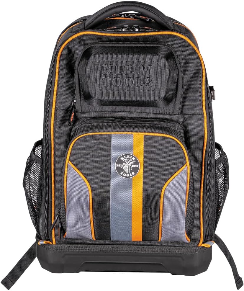 Sac à dos pour ordinateur compact portable Klein Tools 62805BPTECH à 28 poches, sac à outils Tradesman Pro extra-large avec fond moulé et port de chargement