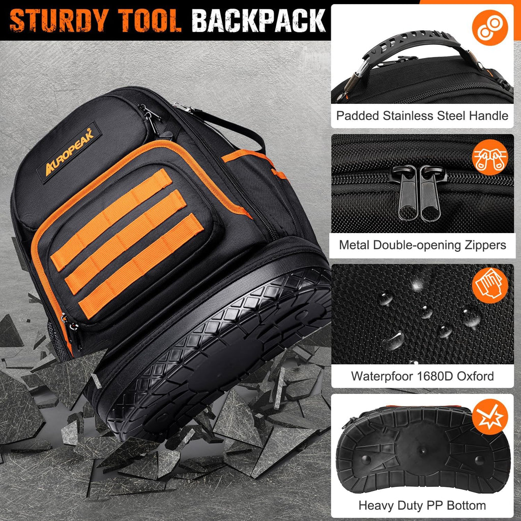 Sac à dos robuste à 96 poches pour outils de CVC, sac à dos d'électricien pour hommes et femmes, organisateur de sac à outils pour CVC, grand sac à dos avec compartiment pour ordinateur compact portable et base moulée pour la construction