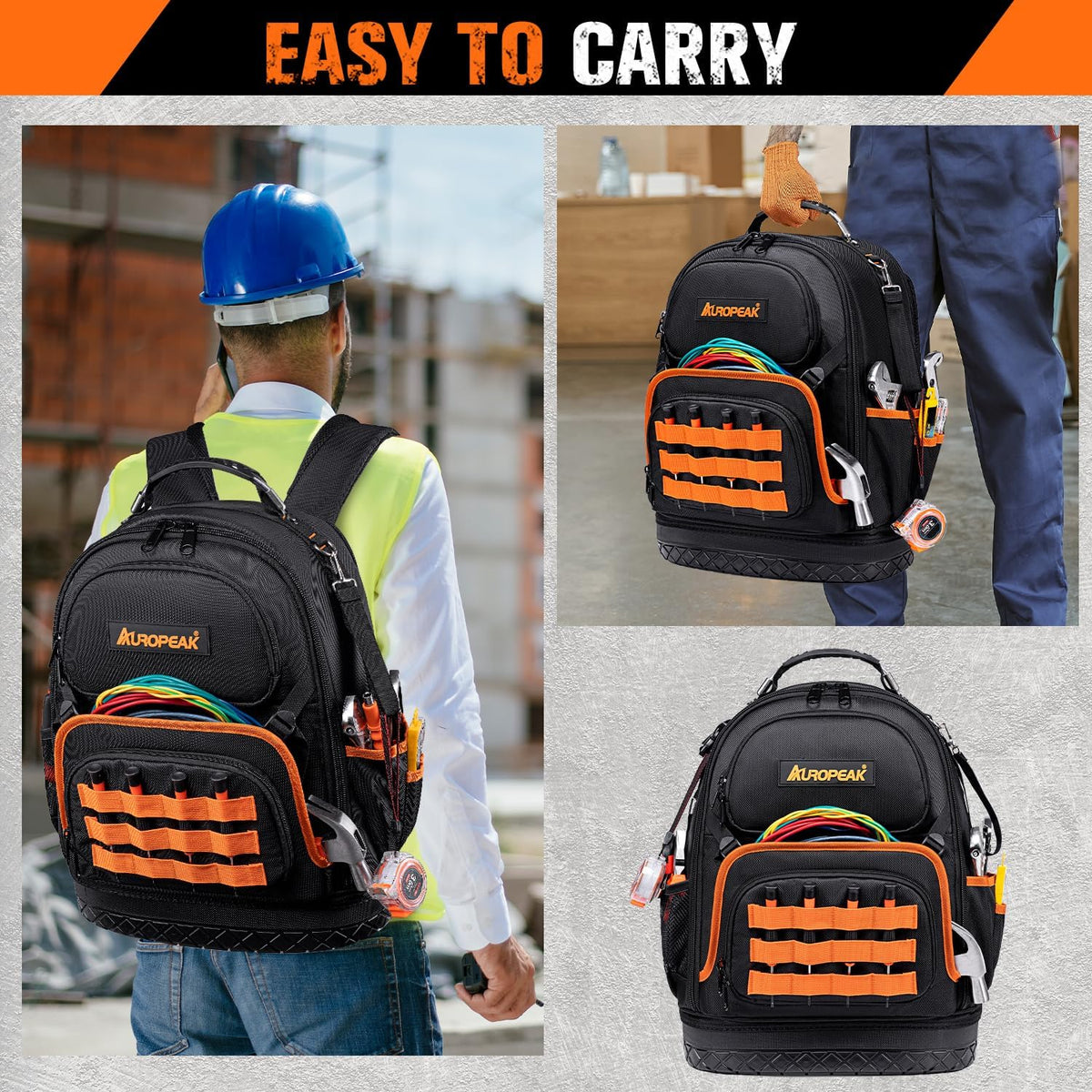 Sac à dos robuste à 96 poches pour outils de CVC, sac à dos d'électricien pour hommes et femmes, organisateur de sac à outils pour CVC, grand sac à dos avec compartiment pour ordinateur compact portable et base moulée pour la construction