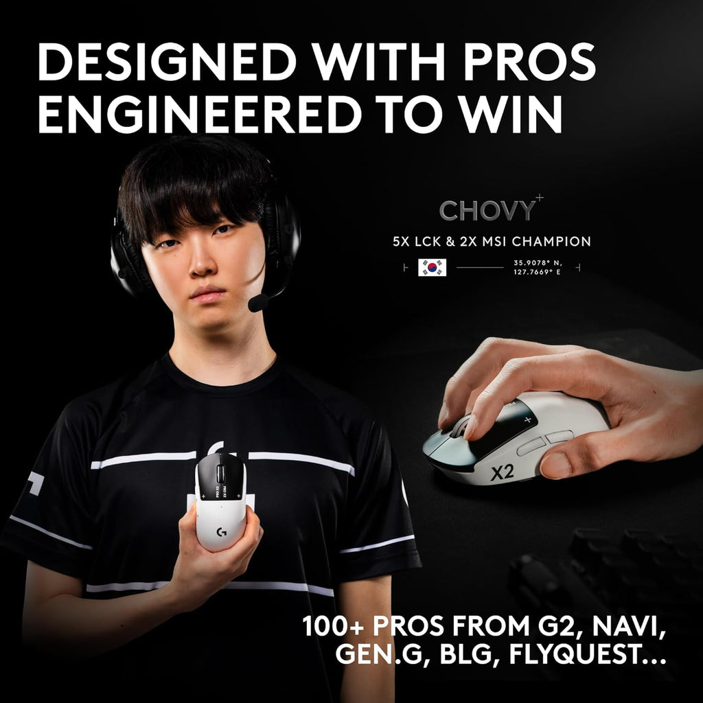 Souris gaming sans fil Logitech PRO X2 SUPERSTRIKE Lightspeed : performances ultra-rapides, ultra-légère (61 g), retour haptique personnalisable, chargement USB-C, pour PC/Mac/ordinateur compact portable – Blanche