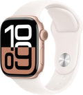 Présentation : Apple Watch Series 10 GPS + Cellular 42 mm - Boîtier en aluminium or rose avec bracelet sport Starlight S/M (Reconditionnée)