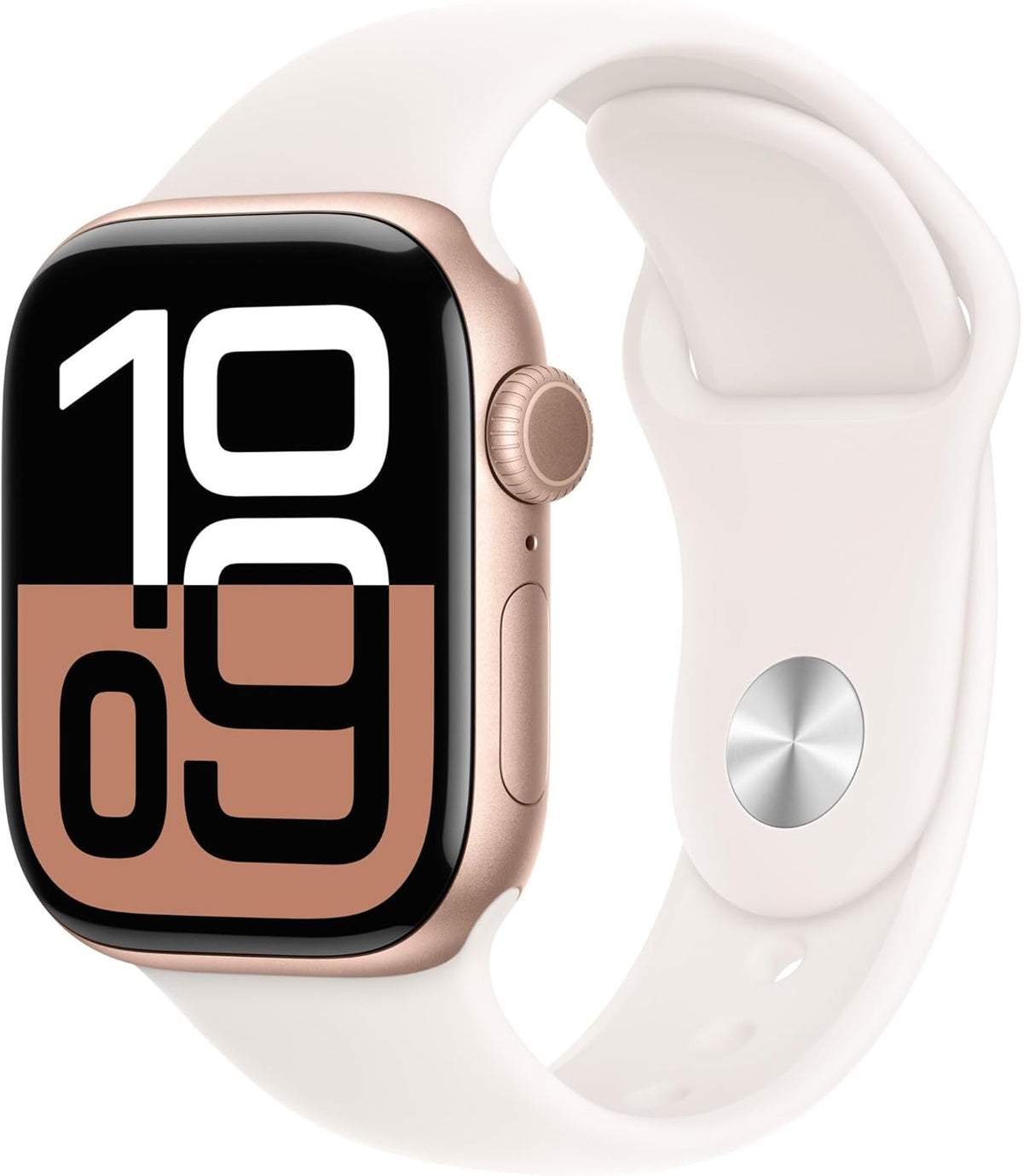 Présentation : Apple Watch Series 10 GPS + Cellular 42 mm - Boîtier en aluminium or rose avec bracelet sport Starlight S/M (Reconditionnée)