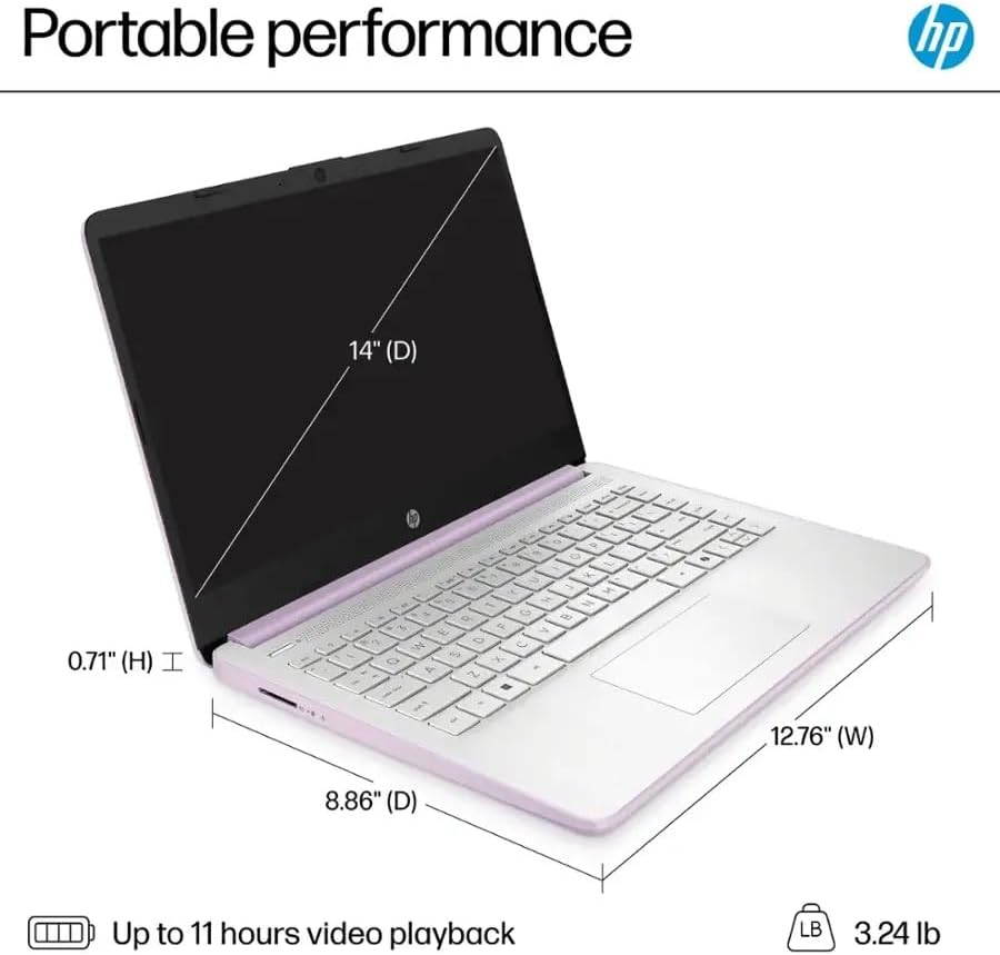 Ordinateur compact portable professionnel HP Stream 14 pour étudiants, Microsoft Office 365, Copilot AI, 4 Go de RAM, 128 Go de stockage UFS, 1 To de stockage cloud, processeur Intel N150 (quadricœur), coloris Miel Lavande, Windows 11 Famille avec