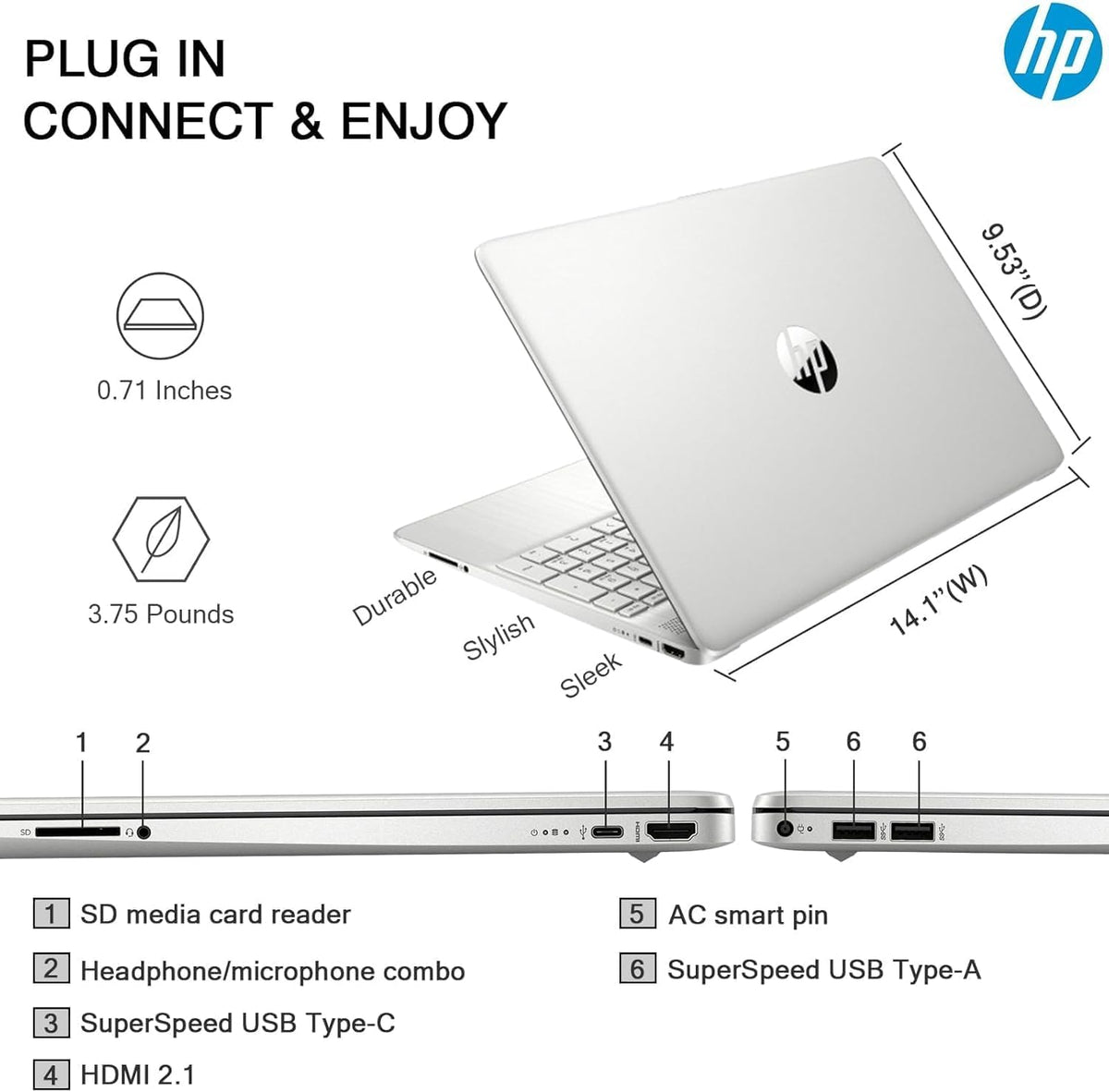 Ordinateur compact portable HP Flagship 15,6" tactile HD, processeur Intel i3 à 6 cœurs, 32 Go de RAM, 1,5 To de stockage (1 To SSD + 500 Go d'extension), Wi-Fi, batterie longue durée, HubxcelAccessory, licence à vie pour Office 2024, Windows 11