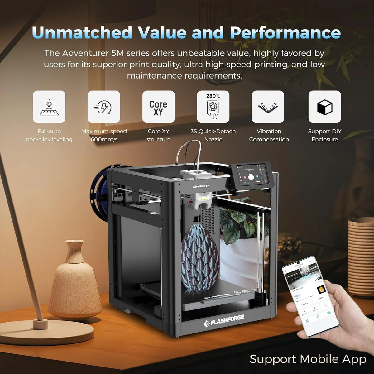 Imprimante 3D Adventurer 5M doté de nivellement entièrement automatique
