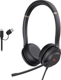 Casque USB Yealink UH37 avec microphone antibruit, casque filaire pour PC et ordinateur compact portable, certifié Teams, câble USB-A/C, compatible avec Zoom et autres plateformes de communications unifiées de premier plan.