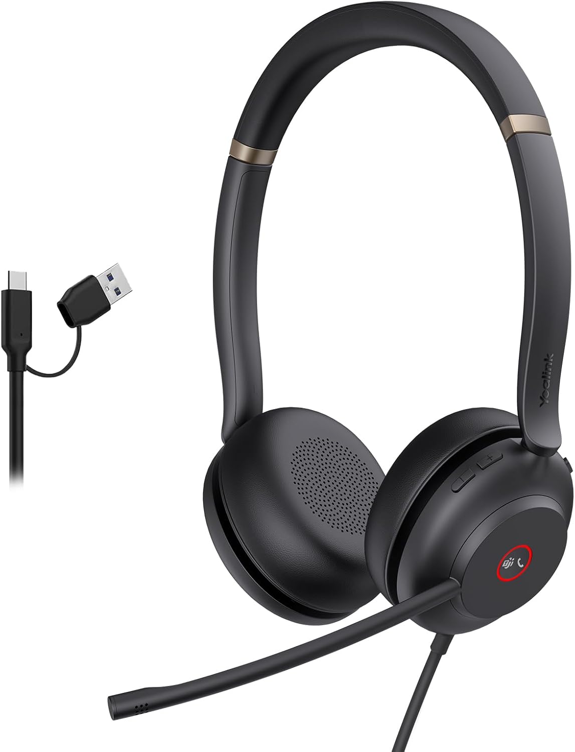 Casque USB Yealink UH37 avec microphone antibruit, casque filaire pour PC et ordinateur compact portable, certifié Teams, câble USB-A/C, compatible avec Zoom et autres plateformes de communications unifiées de premier plan.