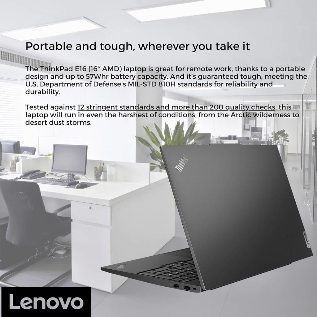 Ordinateur compact portable professionnel Lenovo ThinkPad E16 G2, écran 16 pouces FHD+, processeur AMD Ryzen 7 7735HS à 8 cœurs (supérieur au i7-1360P), 16 Go de RAM DDR5, SSD PCIe de 1 To, Wi-Fi 6E, lecteur d'empreintes digitales, clavier