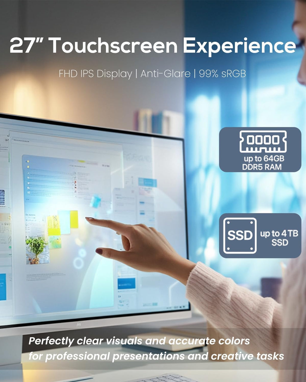 Ordinateur de bureau professionnel tout-en-un HP 27" FHD tactile doté de AI Copilot, processeur Intel Ultra 7 155U à 12 cœurs (plus performant que l'i7-1355U), clavier et souris à connectivité sans fil, Wi-Fi 6, Windows 11 Pro (64 Go de RAM | SSD de…