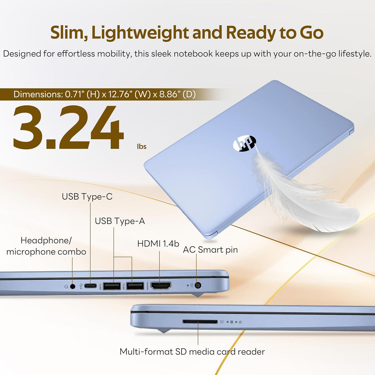 Ordinateur compact portable HP Stream 14 avec AI Copilot, modèle phare pour étudiants et professionnels, processeur Intel quadricœur de 13e génération, 4 Go de RAM, 1,12 To de stockage (128 Go UFS + station d'accueil de 1 To), Office 365, Windows 11