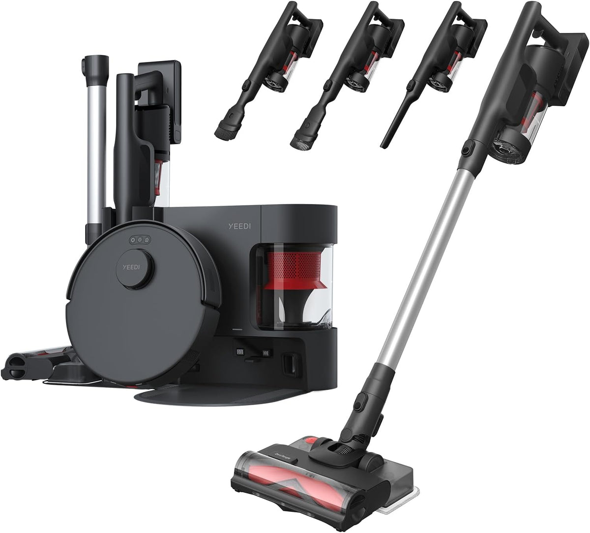 Aspirateur balai à connectivité sans fil Yeedi C12, robot laveur de sols et serpillère tout-en-un, doté de double vidage automatique, aspiration de 10 000 Pa et brosse ZeroTangle légère pour sols durs, tapis et poils d'animaux.