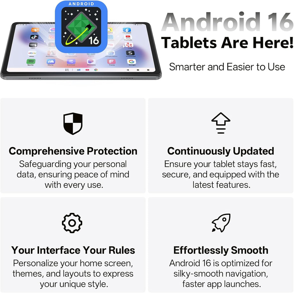Tablette tactile Android 16 de 10,1 pouces avec processeur octocœur, 20 Go de RAM, 128 Go de ROM extensible jusqu'à 1 To, écran tactile IPS HD 1280 x 800, GPS, autonomie de 8 heures, Wi-Fi 6, Bluetooth 5.2, double caméra (Gris)