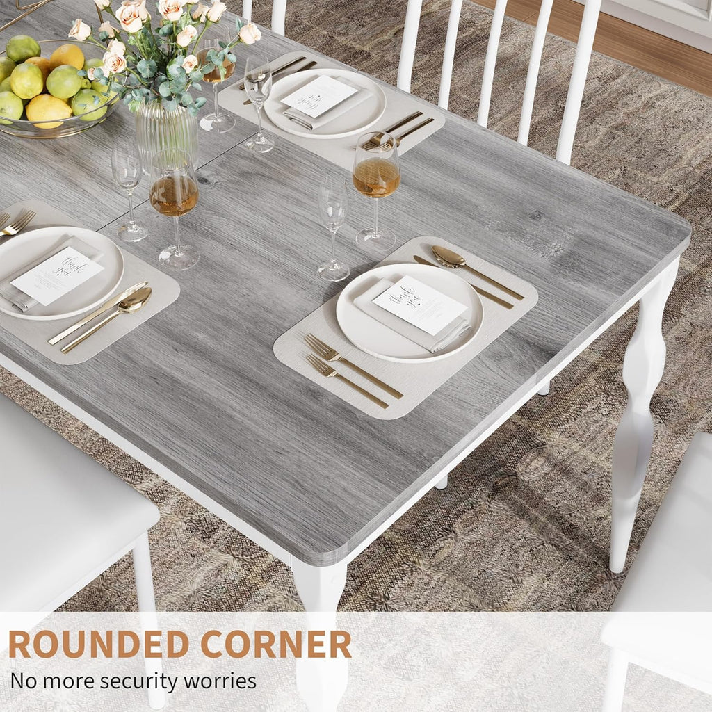 Table de salle à manger rectangulaire pour 6 personnes, 180 cm, style rustique, dotée de grand plateau, pieds robustes, idéale pour les repas en famille ou entre amis. Grise.