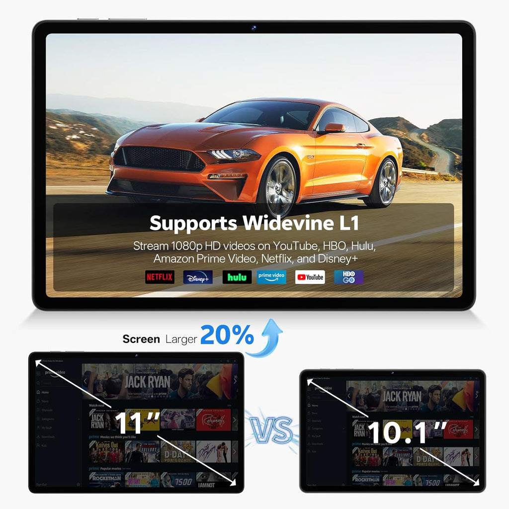 Tablette tactile 11 pouces, Android 16, processeur octocœur, 20 Go de RAM, 128 Go de ROM extensible jusqu'à 1 To, écran tactile IPS 1280 x 800, GPS, autonomie de 8 h, Wi-Fi 6, Bluetooth 5.2, double caméra 8 MP + 13 MP (Gris)