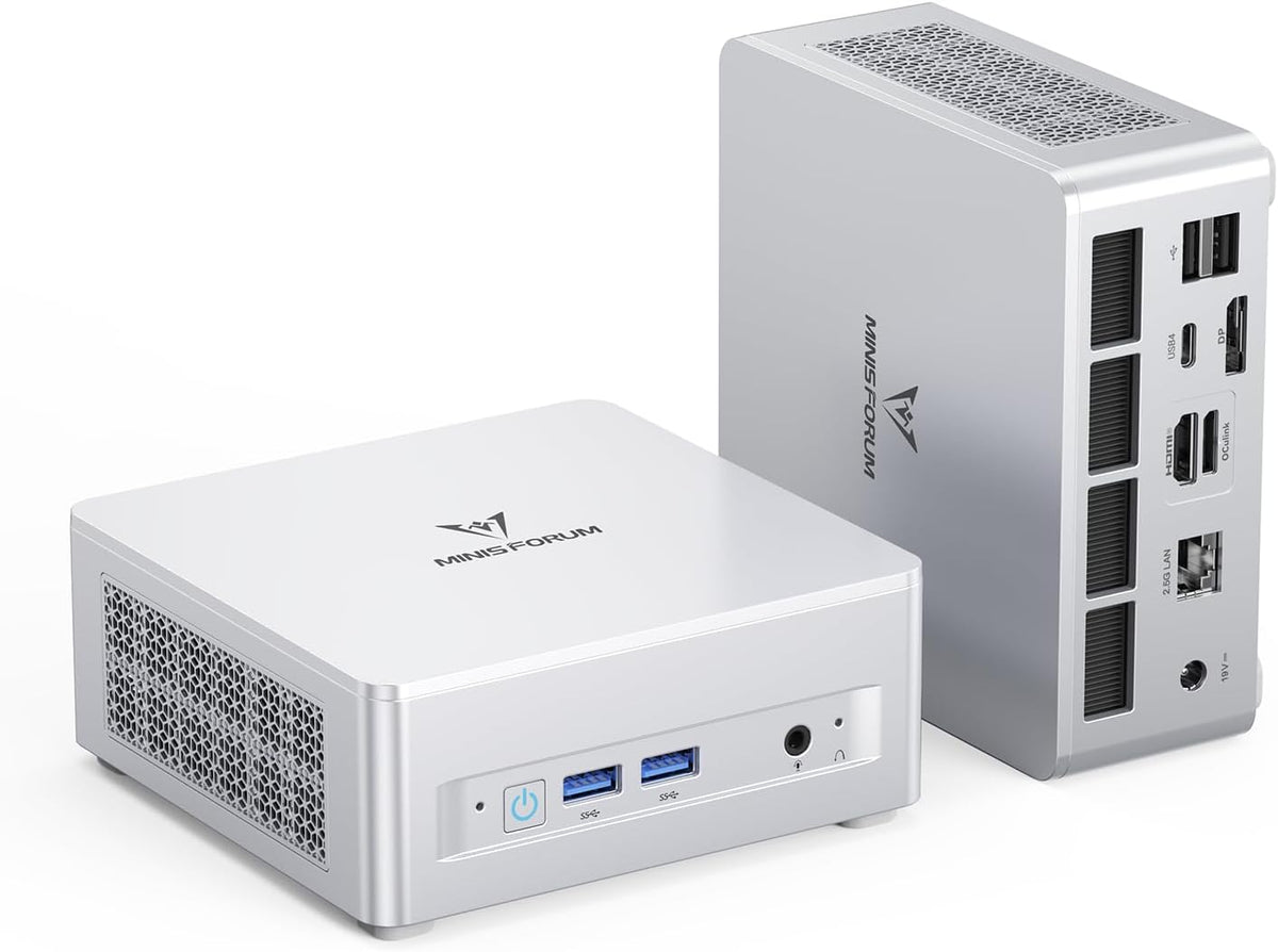 Mini PC MINISFORUM UM880 Plus AMD Ryzen 7 8845HS (8 cœurs/16 threads allant jusqu'à 5,1 GHz), 32 Go de RAM DDR5, SSD PCIe 4.0 de 1 To, triple sortie HDMI + DisplayPort + USB 4, port OCuLink, LAN 2,5G, 5 ports USB, carte graphique Radeon 780M