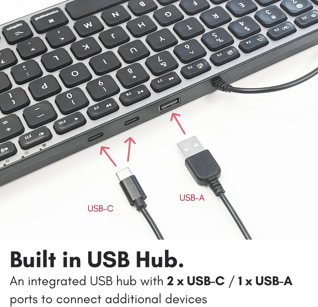 Clavier filaire Macally pour Mac avec hub USB (2 ports USB-C / 1 port USB-A) - Clavier Apple compact compatible avec prise USB 2 en 1 - pour MacBook Pro/Air, Mac mini et iMac