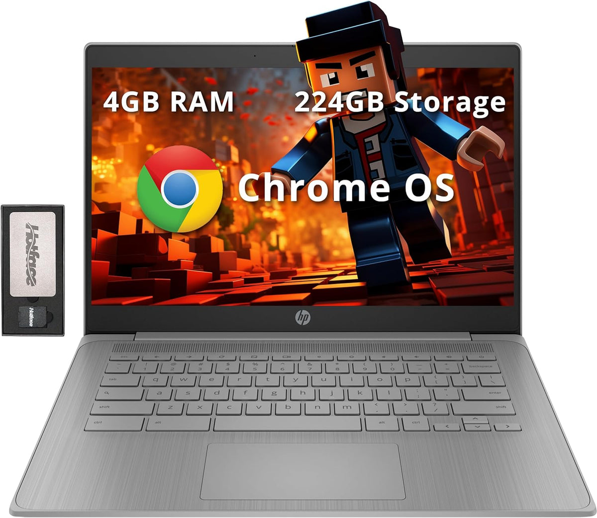 Ordinateur compact portable HP Chromebook 14 HD pour professionnels et étudiants : processeur Intel Celeron N4120, 4 Go de RAM LPDDR4, stockage de 224 Go (64 Go eMMC + station d’accueil de 160 Go), carte graphique UHD, webcam, longue autonomie