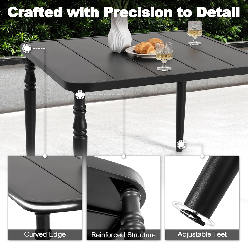 Table de salle à manger d'extérieur NUU GARDEN 94 cm (37 po), table carrée en métal dotée de trou pour parasol, table de patio avec cadre thermolaqué et plateau à lattes, pour jardin, cour et balcon, noire