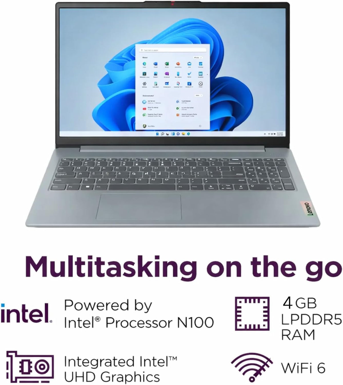 Lenovo IdeaPad Slim 3i - Écran FHD 15,6" - Processeur Intel quadricœur - Microsoft 365 inclus - 1,1 To de stockage | SSD 128 Go et 1 To de stockage cloud - Qualité militaire - Sans souris - Apprenez, travaillez et streamez