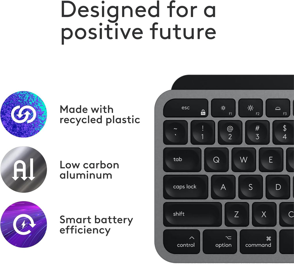 Logitech MX Keys S pour Mac, clavier sans fil, frappe fluide et précise comparable à celle d'un ordinateur compact portable, touches programmables, rétroéclairage, Bluetooth, rechargeable par USB-C pour MacBook Pro, MacBook Air, iMac et iPad - Gris