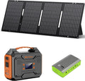 Générateur solaire compact portable avec panneaux 300 W, station d'alimentation avec panneau solaire 60 W, prise secteur 110 V, bloc d'alimentation solaire, générateur de camping, batterie externe 65 W avec alimentation CC pour ordinateur compact