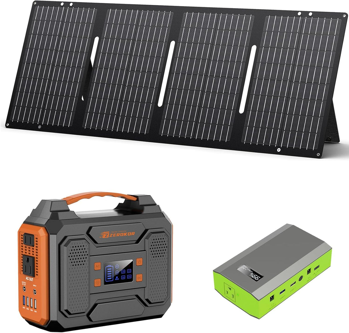 Générateur solaire compact portable avec panneaux 300 W, station d'alimentation avec panneau solaire 60 W, prise secteur 110 V, bloc d'alimentation solaire, générateur de camping, batterie externe 65 W avec alimentation CC pour ordinateur compact
