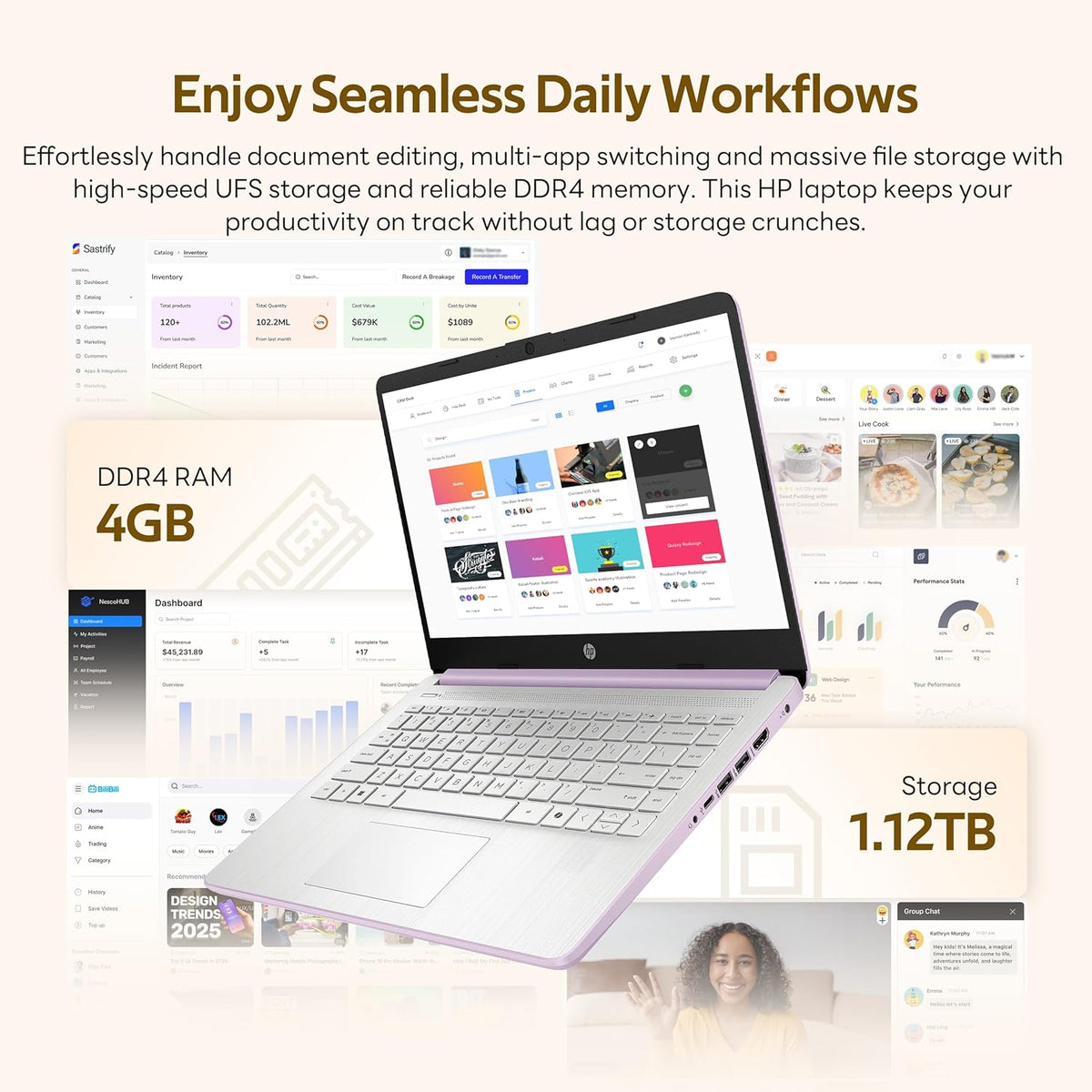 Ordinateur compact portable HP Stream 14 avec AI Copilot, modèle phare pour étudiants et professionnels, processeur Intel quadricœur de 13e génération, 4 Go de RAM, 1,12 To de stockage (128 Go UFS + station d'accueil de 1 To), Office 365 (1 an)